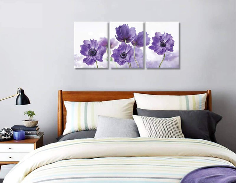 KAKEMONO 3 Piece Canvas Wall Art Set: Purple Flower Bloom Close Up Prints on Wooden Wrapped Canvas, Modern Minimalist Artwork for Bedroom, Kitchen, Living Room, Office - Image 5